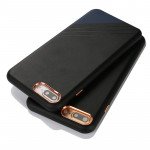 Wholesale iPhone 8 / 7 Cool Striped Armor PU Leather Case (Black Brown)